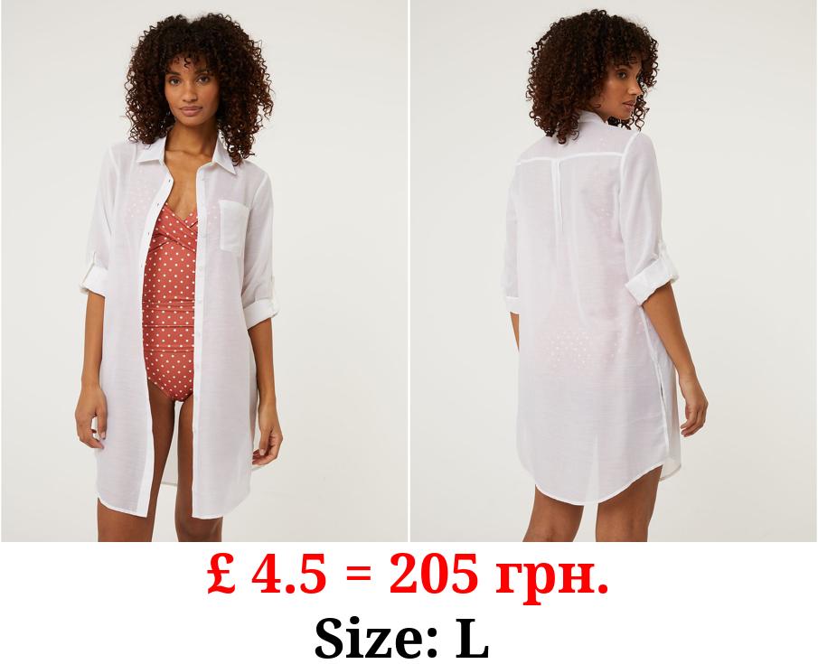 White Button Up Longline Beach Shirt
