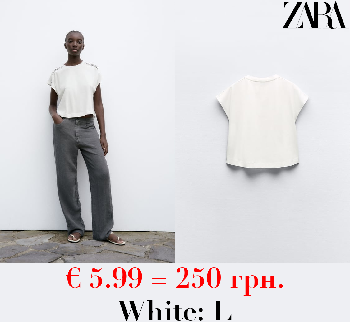 CONTRAST EMBELLISHED TRIM T-SHIRT