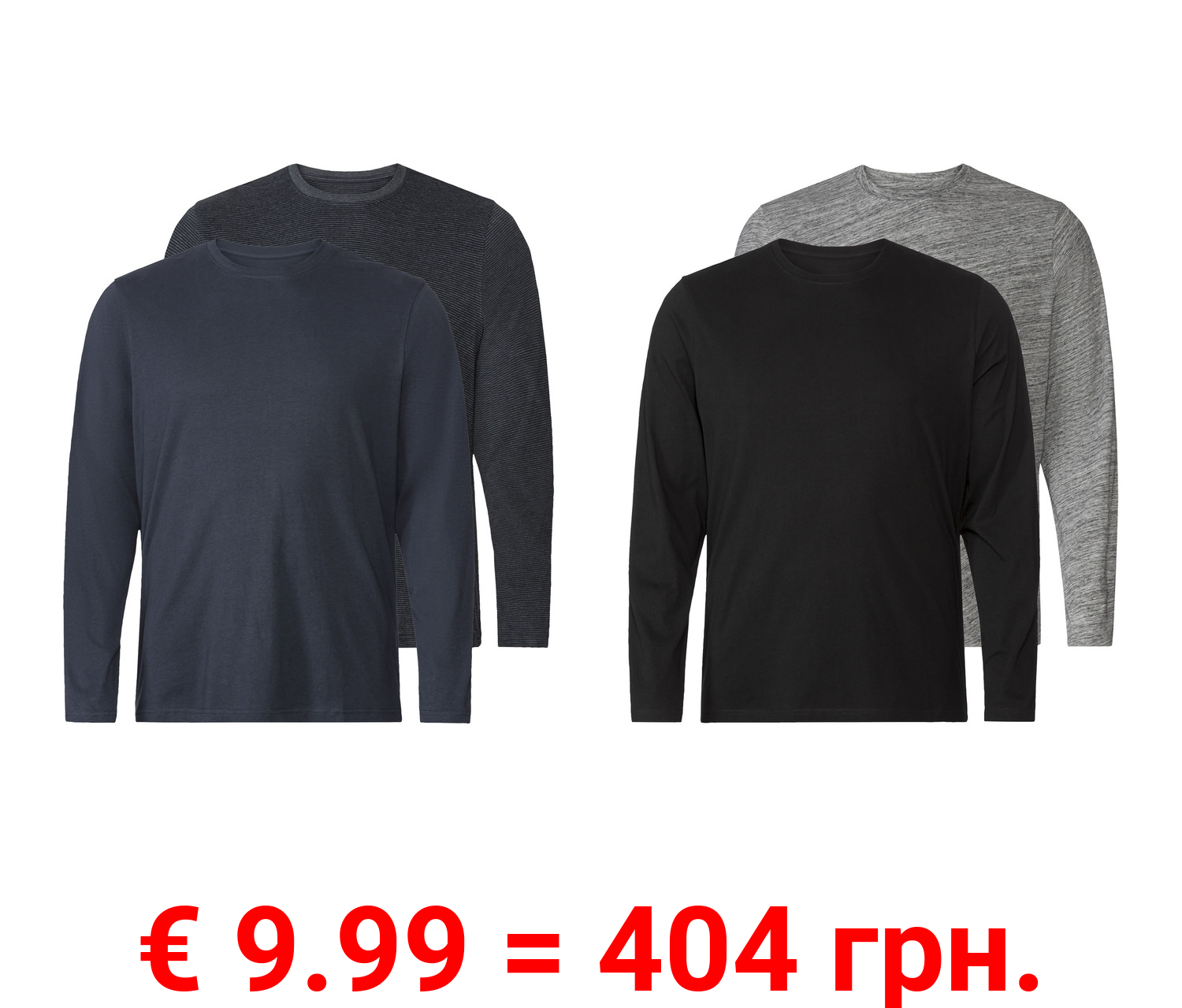 LIVERGY® Herren Langarmshirts, 2 Stück, mit Rundhalsausschnitt