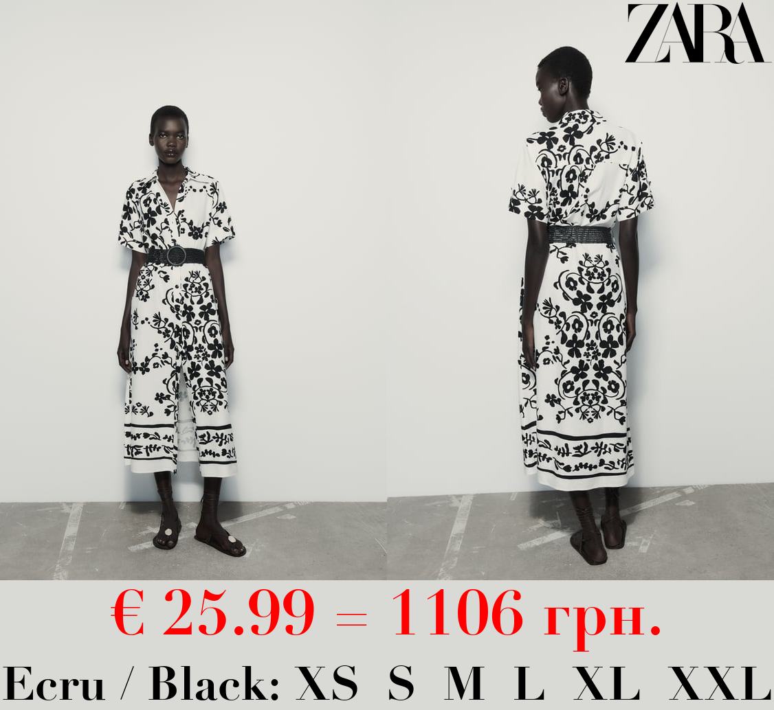 PRINTED LINEN BLEND SHIRT DRESS