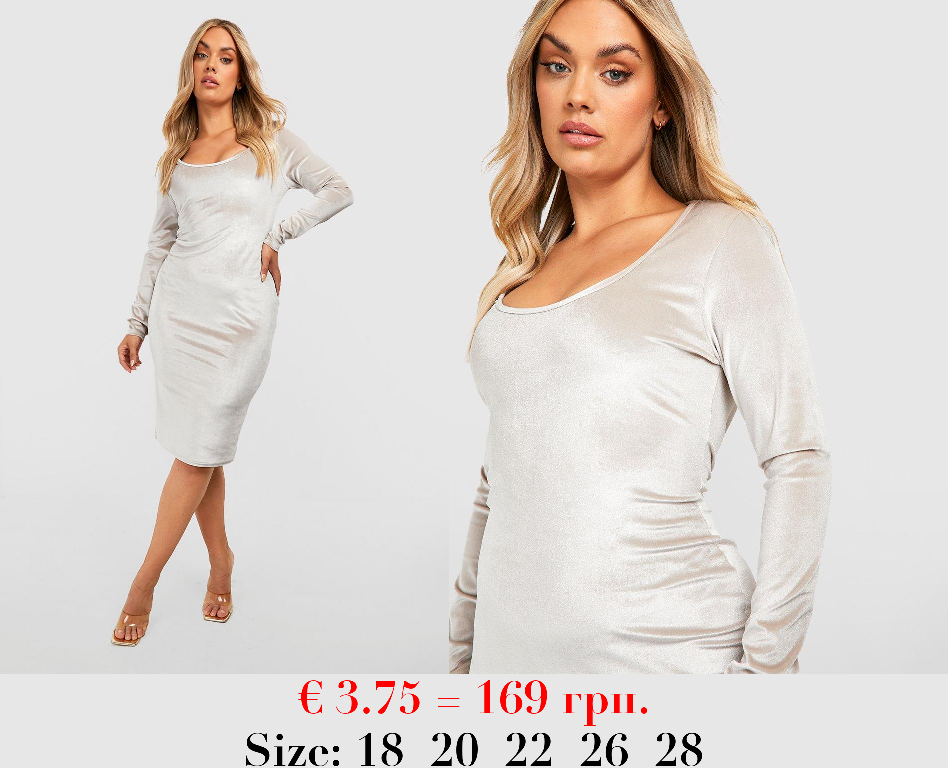 Plus Scoop Neck Velvet Midi Dress