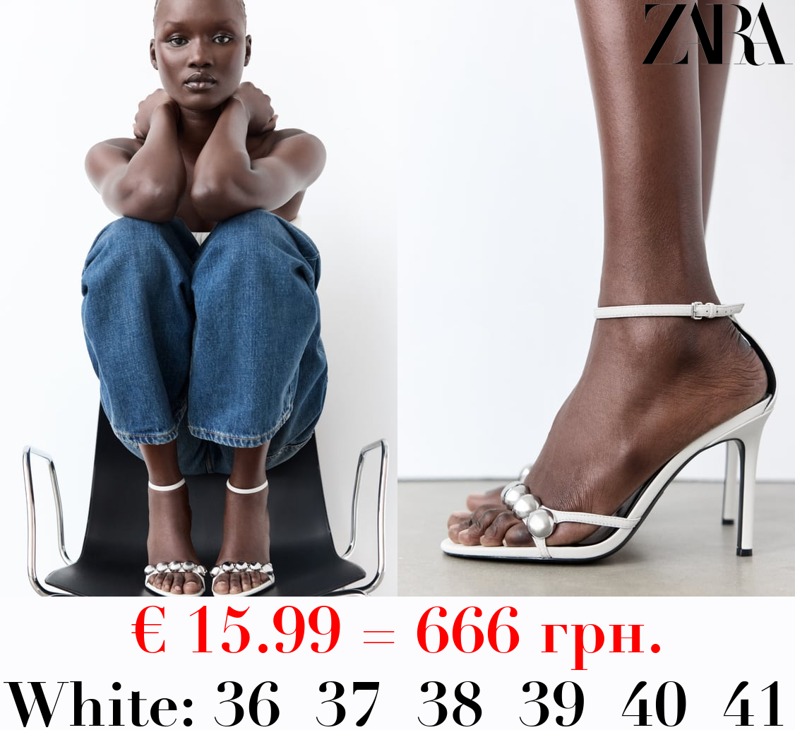 EMBELLISHED LEATHER HEELED SANDALS