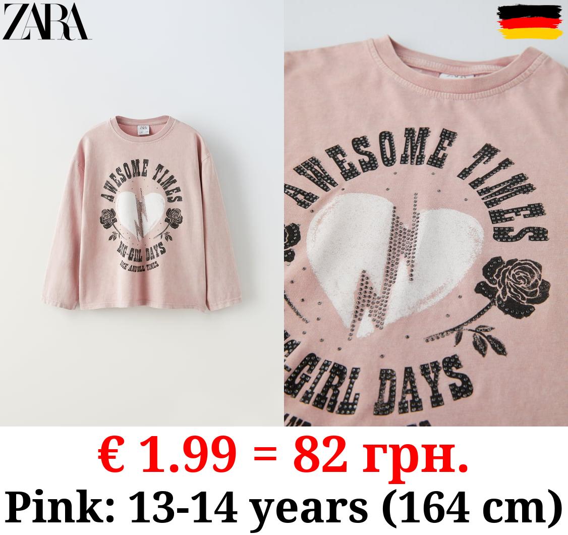 ACID WASH T-SHIRT WITH RHINESTONES