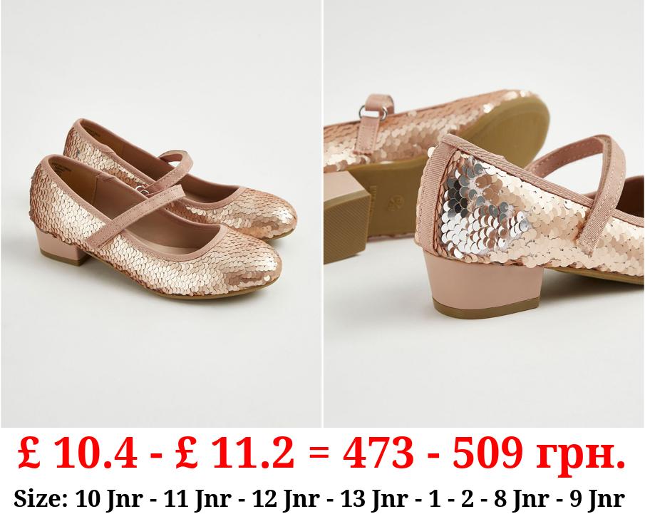 Rose Gold Sequin Heeled Shoes