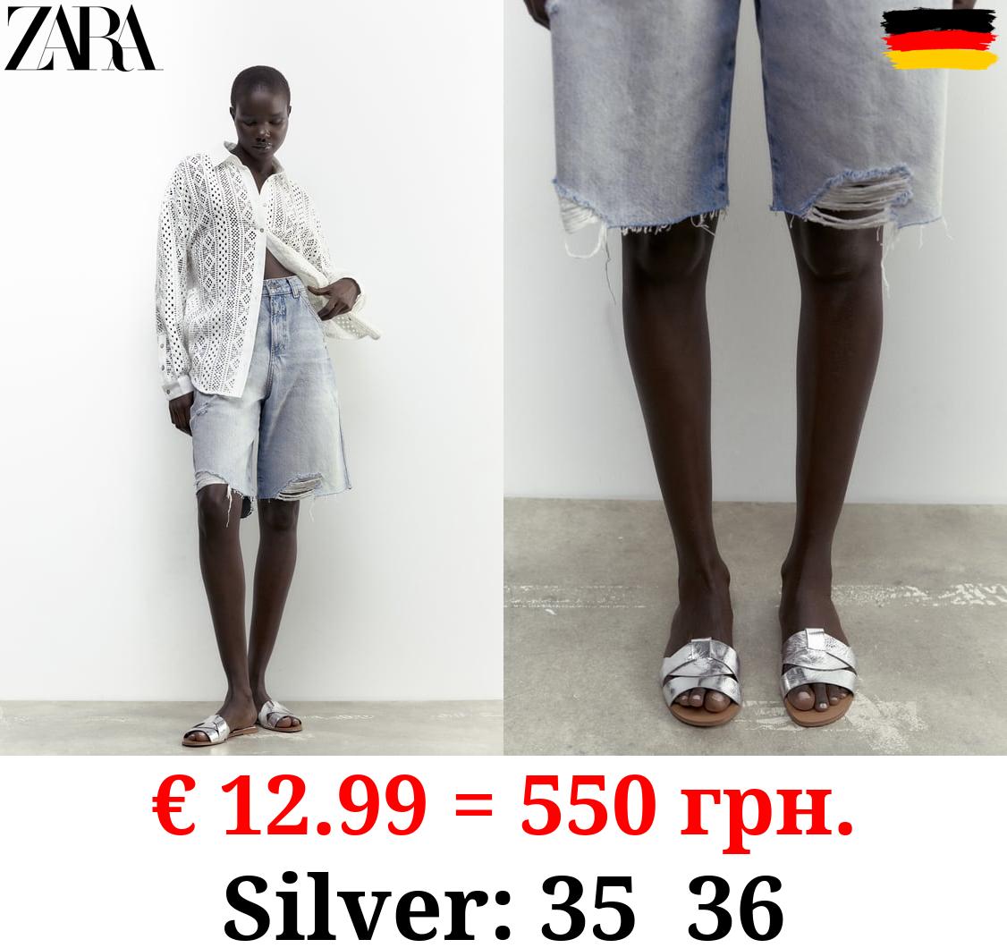 FLAT CRISS-CROSS LEATHER SLIDER SANDALS