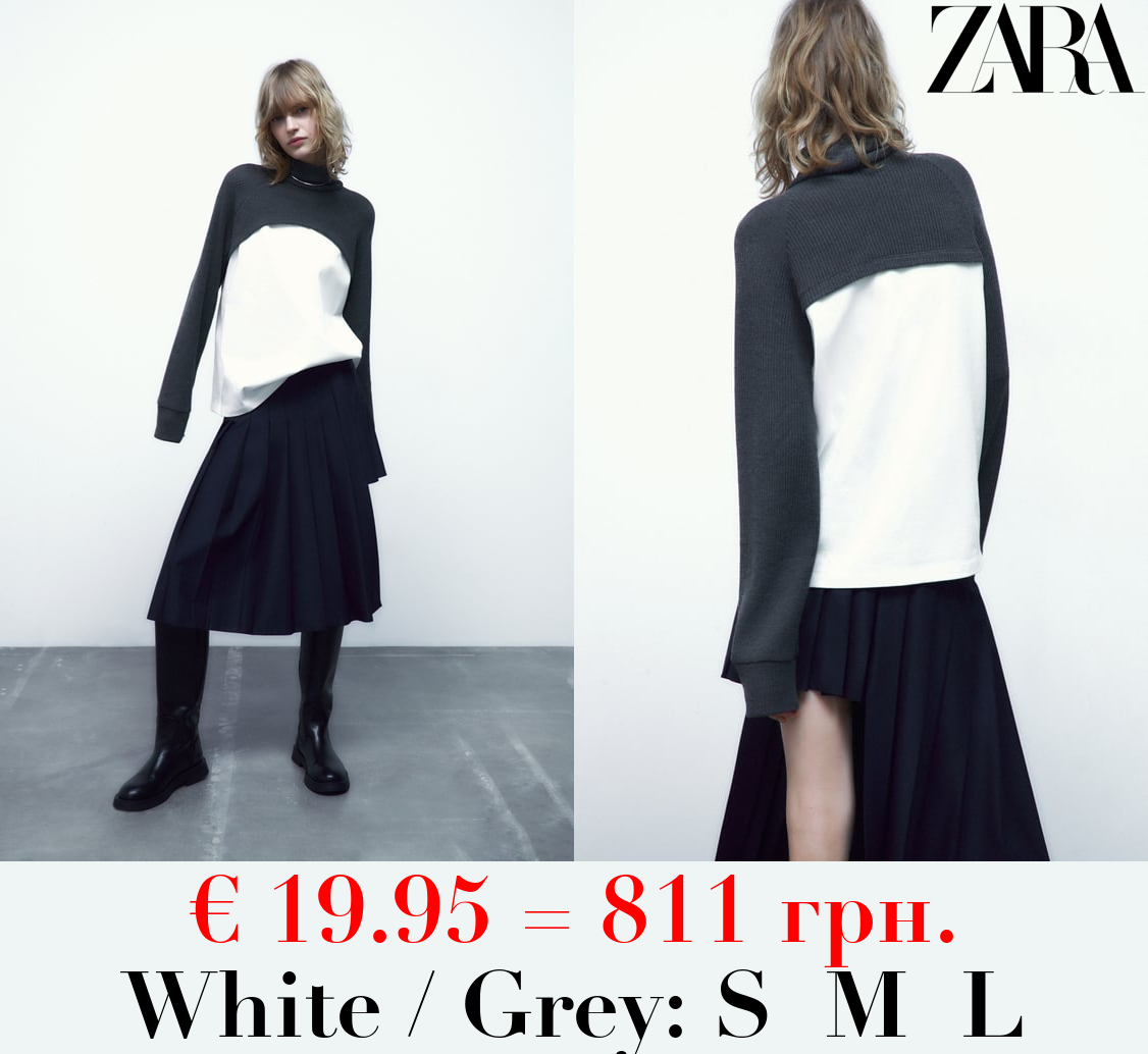 T-SHIRT WITH CONTRAST CHUNKY KNIT DETAIL