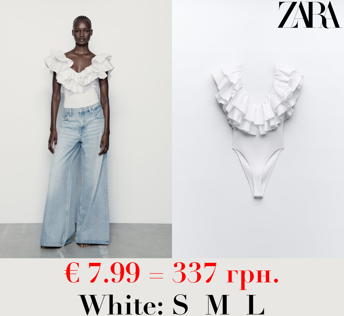 RIBBED BODYSUIT WITH RUFFLES