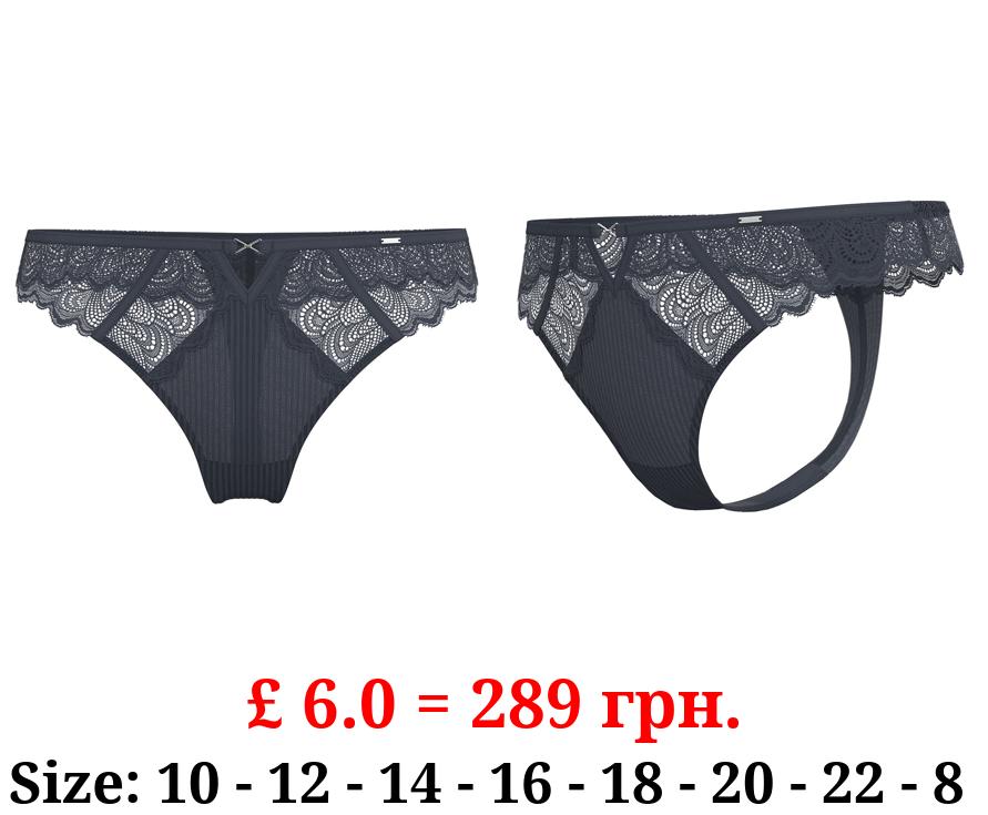 Entice Charcoal Scallop Lace Thong