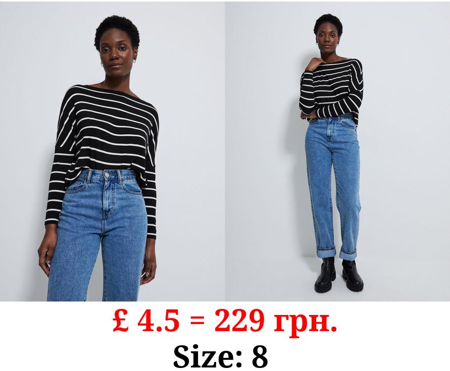 Black Striped Long Bat Wing Sleeve Top