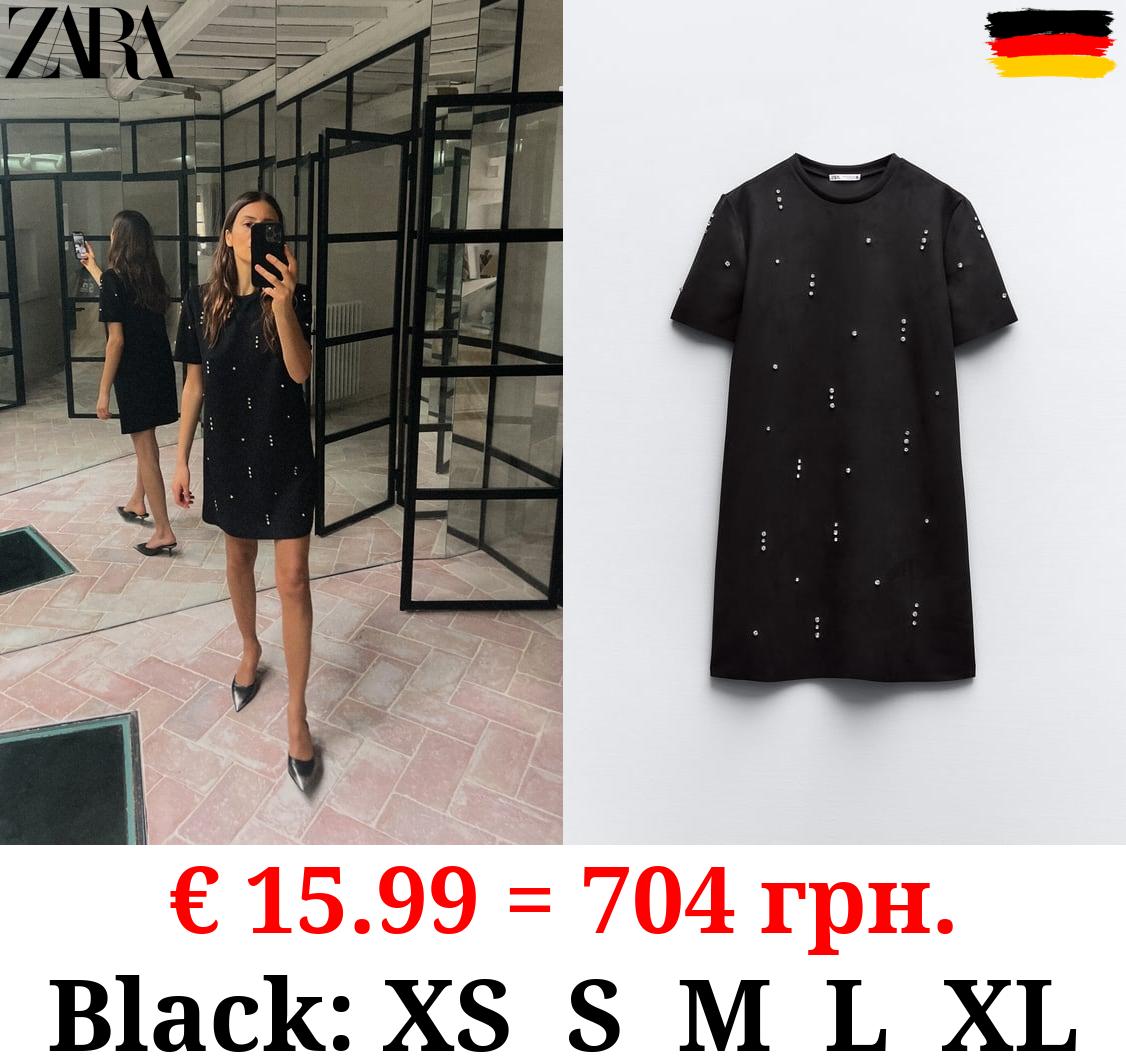 FAUX SUEDE DRESS WITH RHINESTONES