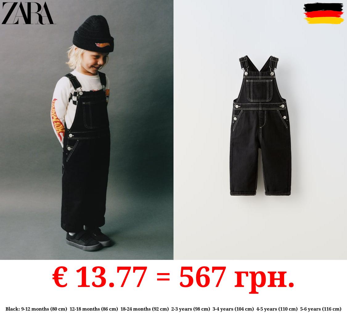 DENIM DUNGAREES WITH CONTRAST STITCHING