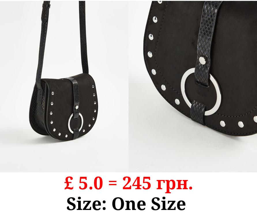 Black Suede Studded Saddle Bag