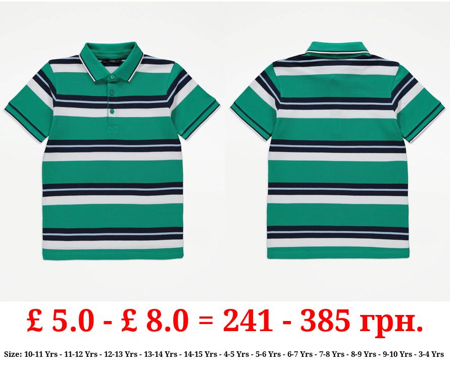 Green Striped Polo Top