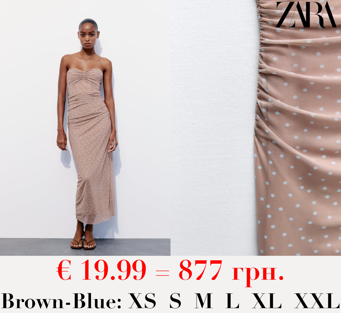 STRAPLESS TULLE PRINTED DRESS