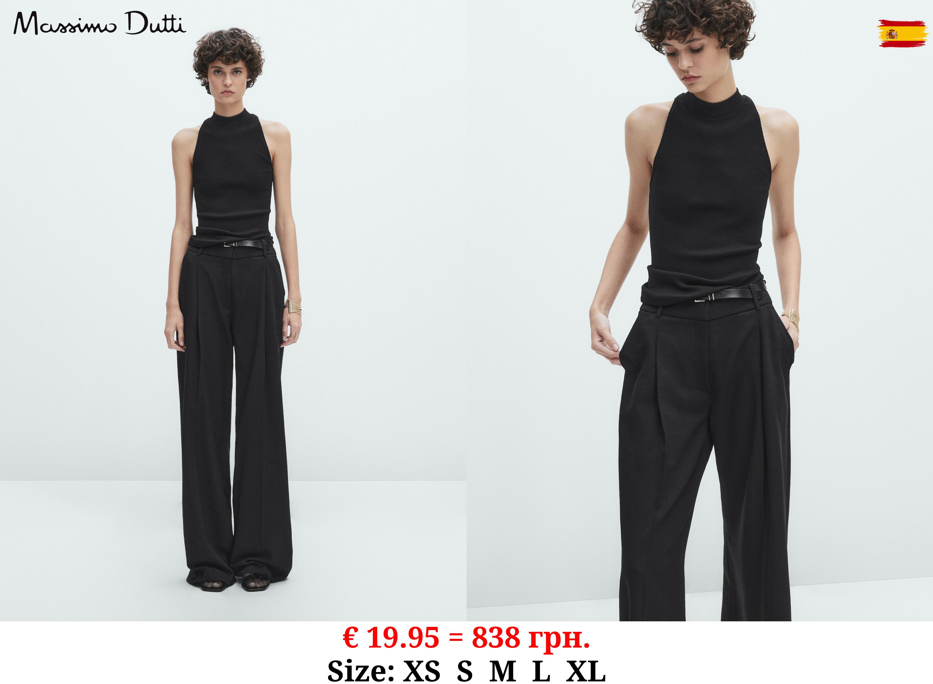 Ribbed halter top with shoulder seam detail BLACK