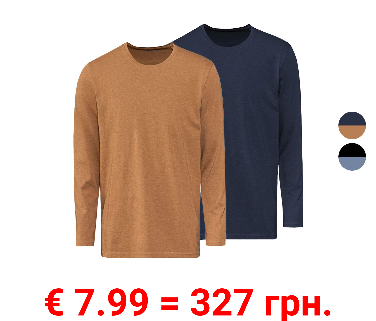 LIVERGY Herren Langarmshirt, 2 Stück, körpernah geschnitten