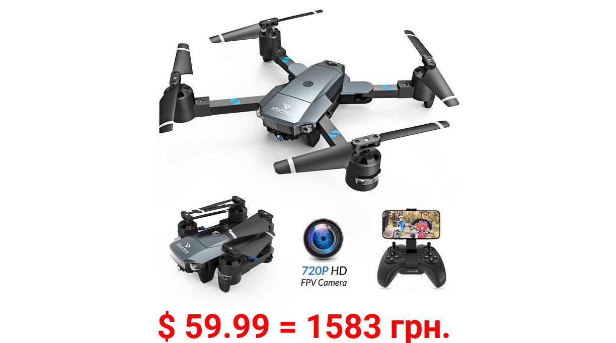 SNAPTAIN A15H-720 Foldable 720P HD Camera Drone with Live Video 120° Wide-Angle Wifi Quadcopter ,Trajectory Flight/Altitude Hold/Headless Mode/3D Flip/One Key Return for Beginners Grey