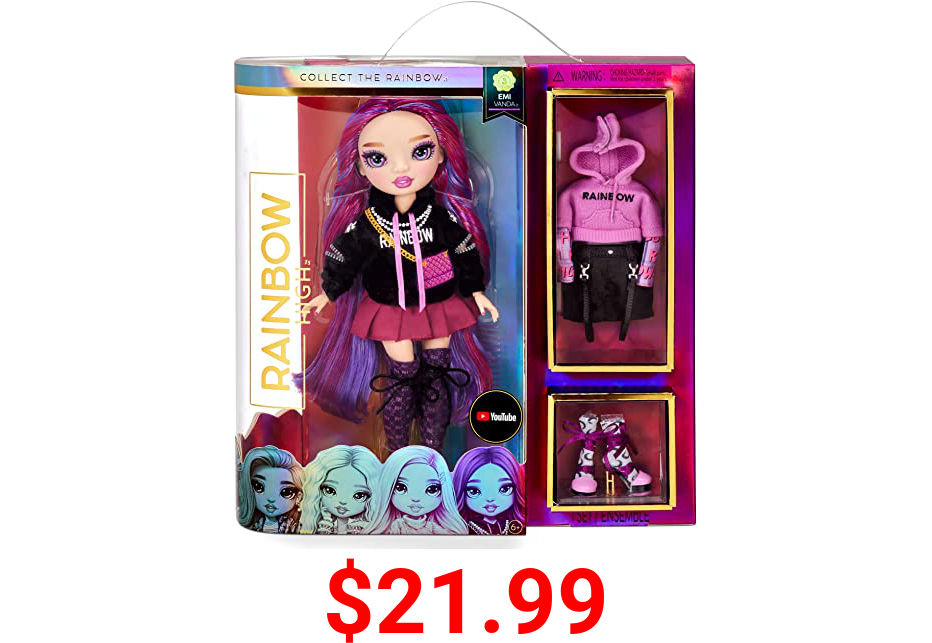 Rainbow High Series 3 EMI Vanda Fashion Doll – Orchid (Deep Purple) with 2 Designer Outfits to Mix & Match with Accessories, Gift for Kids and Collectors, Toys for Kids Ages 6 7 8+ to 12 Years Old