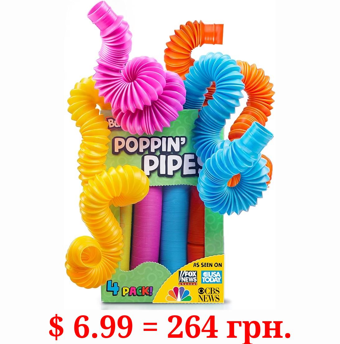 BUNMO Stocking Stuffers | Pop Tubes Large 4pk | Imaginative Play & Stimulating Creative Learning | Montessori Sensory Toys Ages 3 4 5 6 7 8 Years Old | Toddler Toys Stocking Stuffers for Kids Boys