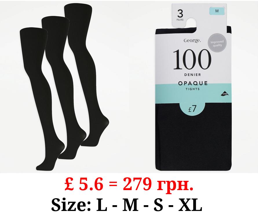 Black 100 Denier Opaque Tights 3 Pack