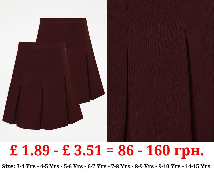 Girls Burgundy Box Permanent Pleats School Skirt 2 Pack