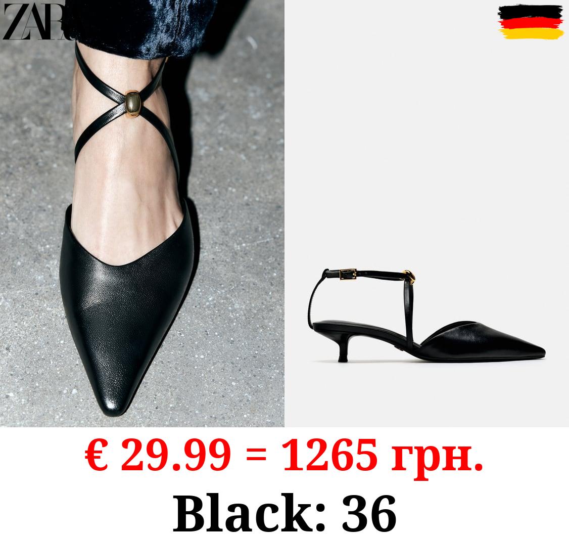 LEATHER KITTEN HEEL SHOES WITH STRAPS