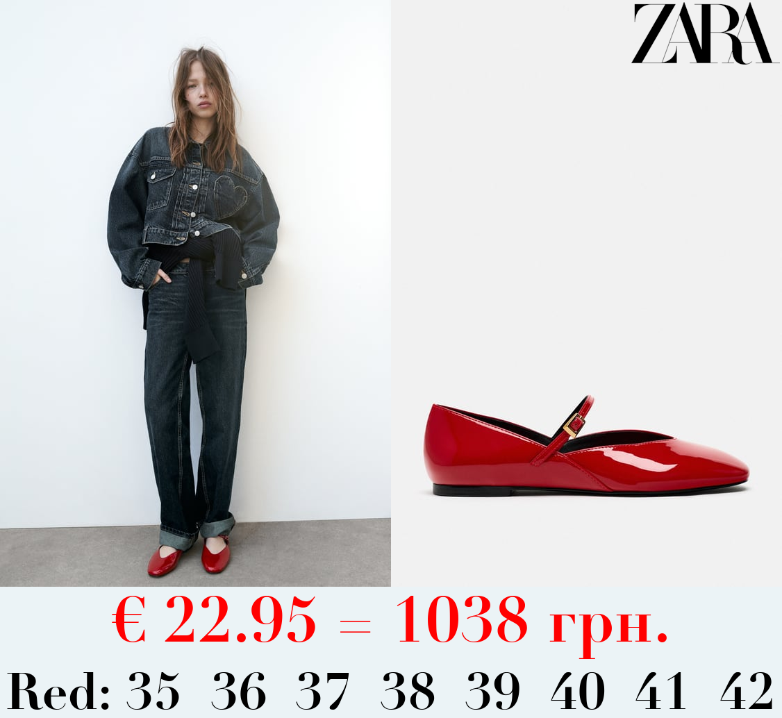 FAUX PATENT BALLET FLATS WITH ANKLE STRAP