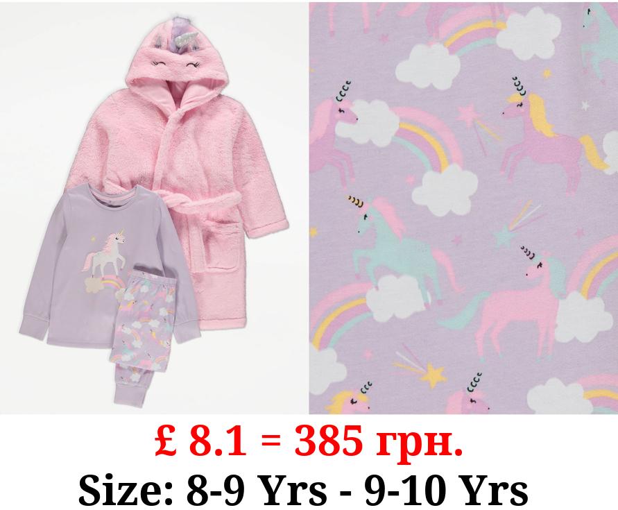 Unicorn Dressing Gown and Pyjamas Set