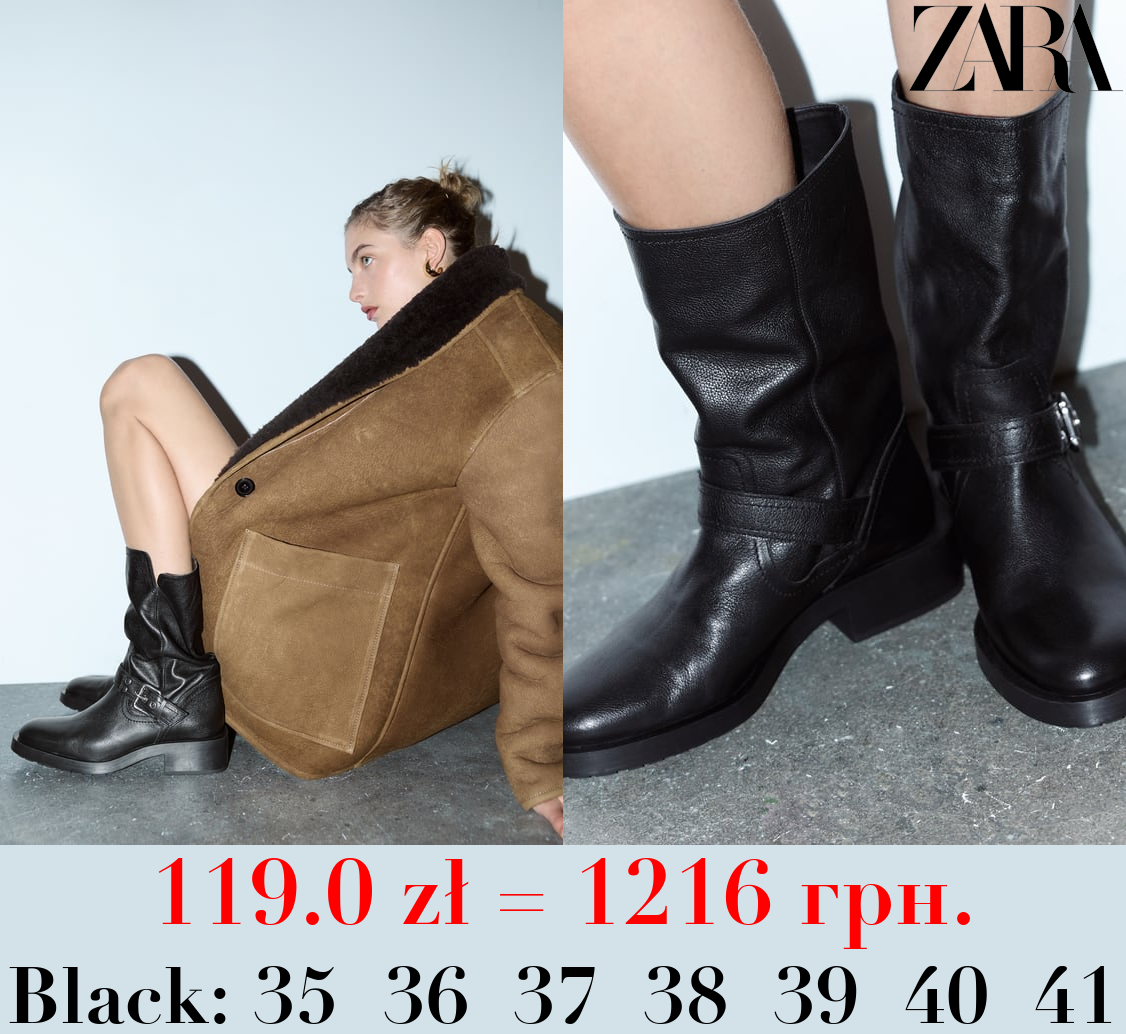 LEATHER BIKER ANKLE BOOTS