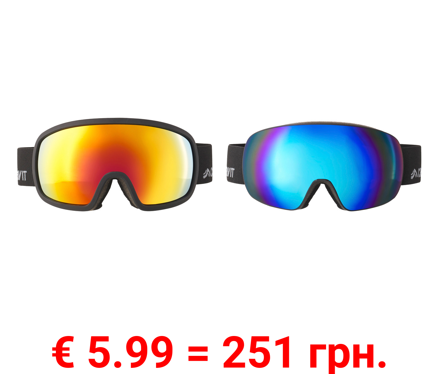 CRIVIT Ski- und Snowboardbrille, vollverspiegelt