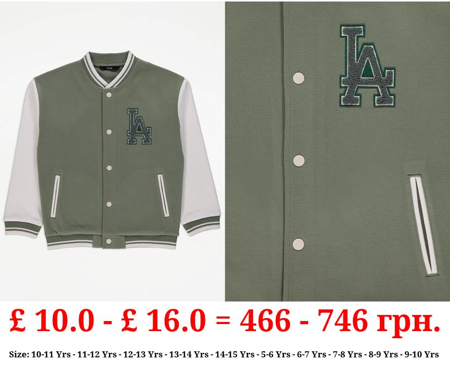 Sage Green Collegiate Bomber Jacket