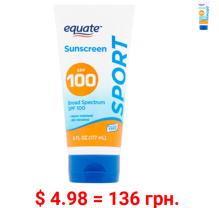 Equate Sport Broad Spectrum Sunscreen Lotion, SPF 100, 6 fl oz