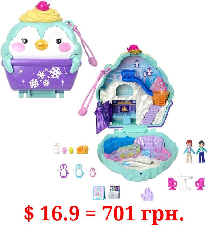 Polly Pocket Dolls & Playset, Snow Sweet Penguin Compact with 13 Accessories, Travel Toy with Fidget Exterior