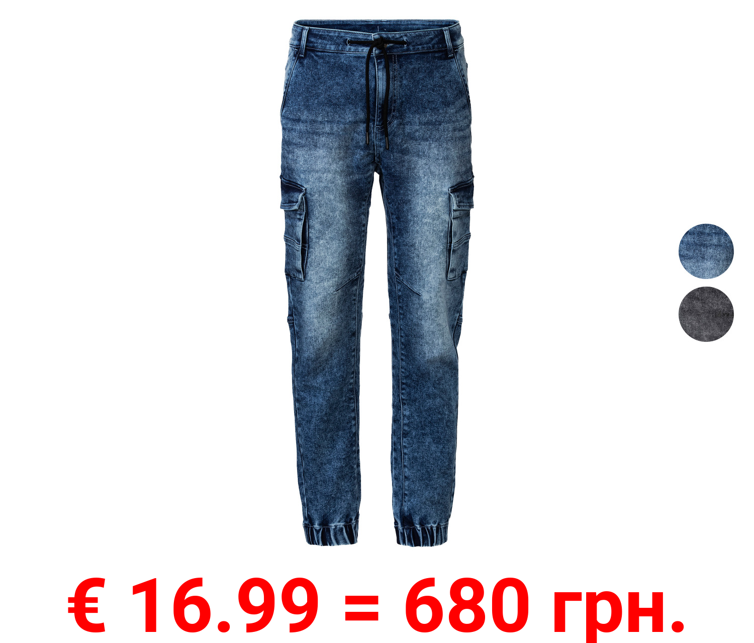 LIVERGY® Herren Denim-Joggers, Casual Fit, mit Cargo-Taschen