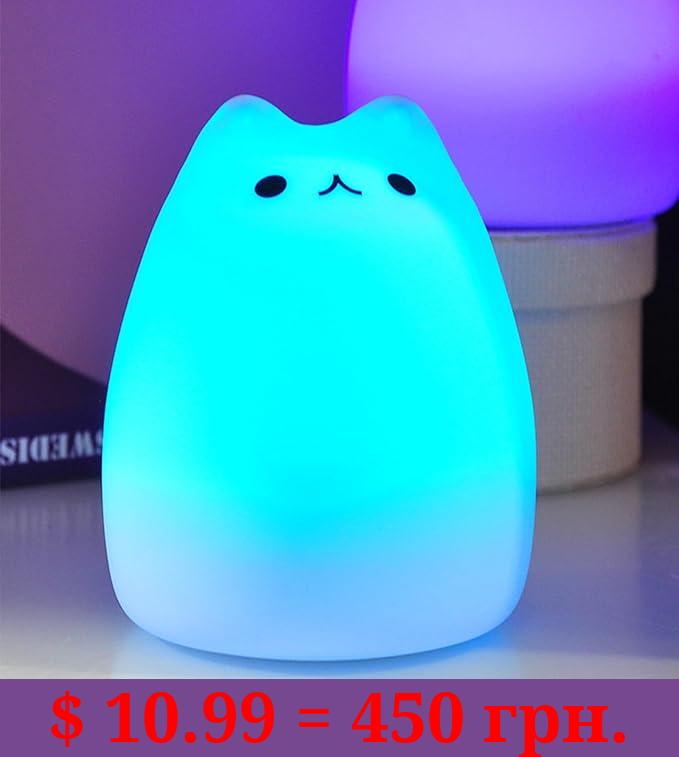 SMOORITA Cat Lamp, Cute Kitty Night Light with Remote Control, Christmas Gifts for Girls Boys Teens, Rechargeable Kids Night Light for Bedroom, Silicone Kawaii Kitty Baby Nursery Nightlight Lamp