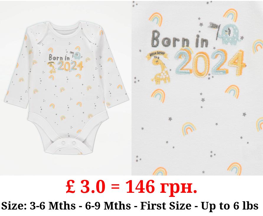 White Born in 2024 Long Sleeve Bodysuit