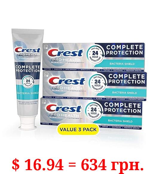 Crest Pro-Health Complete Protection Toothpaste, Bacteria Shield, 4.0oz (Pack of 3)