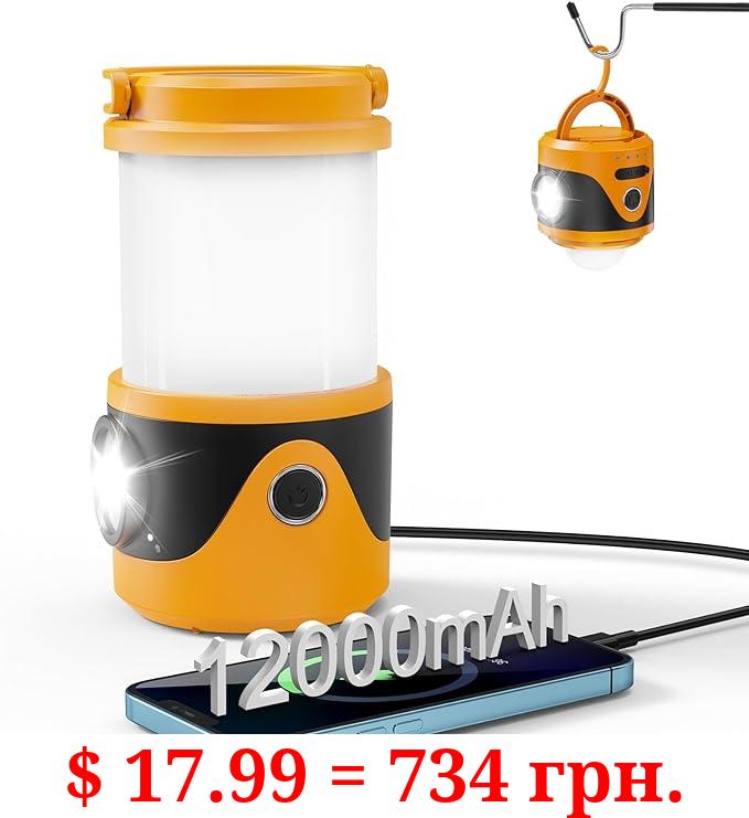 Rechargeable LED Camping Lantern,12000mAh Battery Powered Camping Lights with12 Light Modes,IPX3 Waterproof Tent Lights,Portable Flashlight for Power Outages,Emergency,Hurricane,Hiking (Orange)
