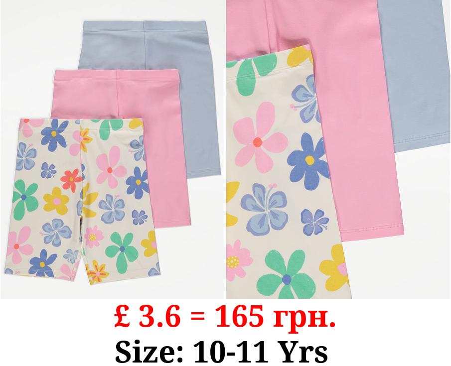 Bright Floral Print Cycling Shorts 3 Pack