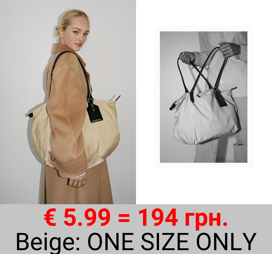 NYLON TOTE BAG WITH TOPSTITCHING