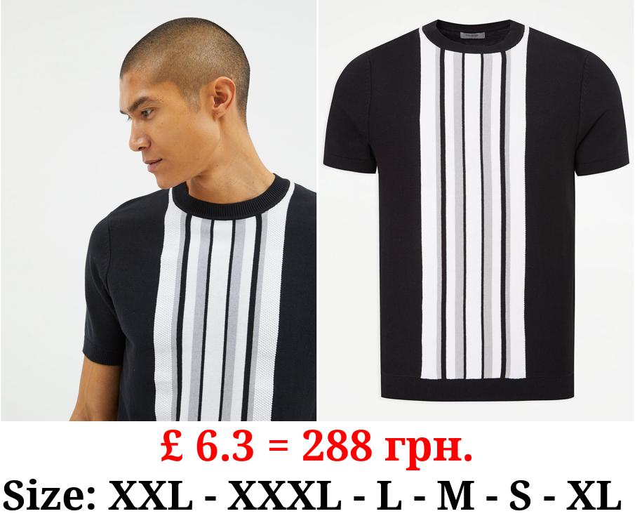 Navy Knitted Vertical Stripe Top