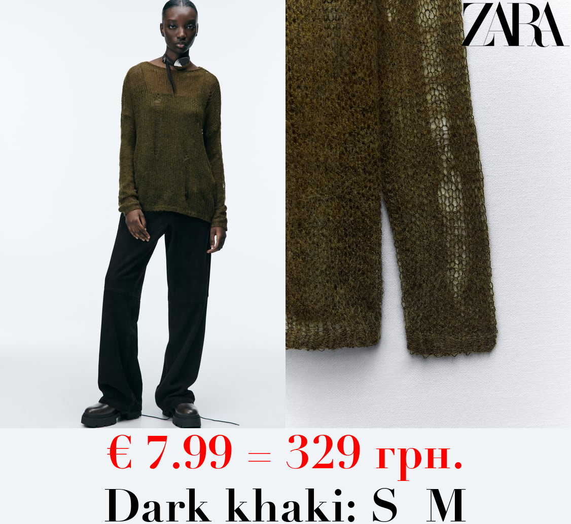 WOOL AND ALPACA BLEND RIPPED KNIT SWEATER