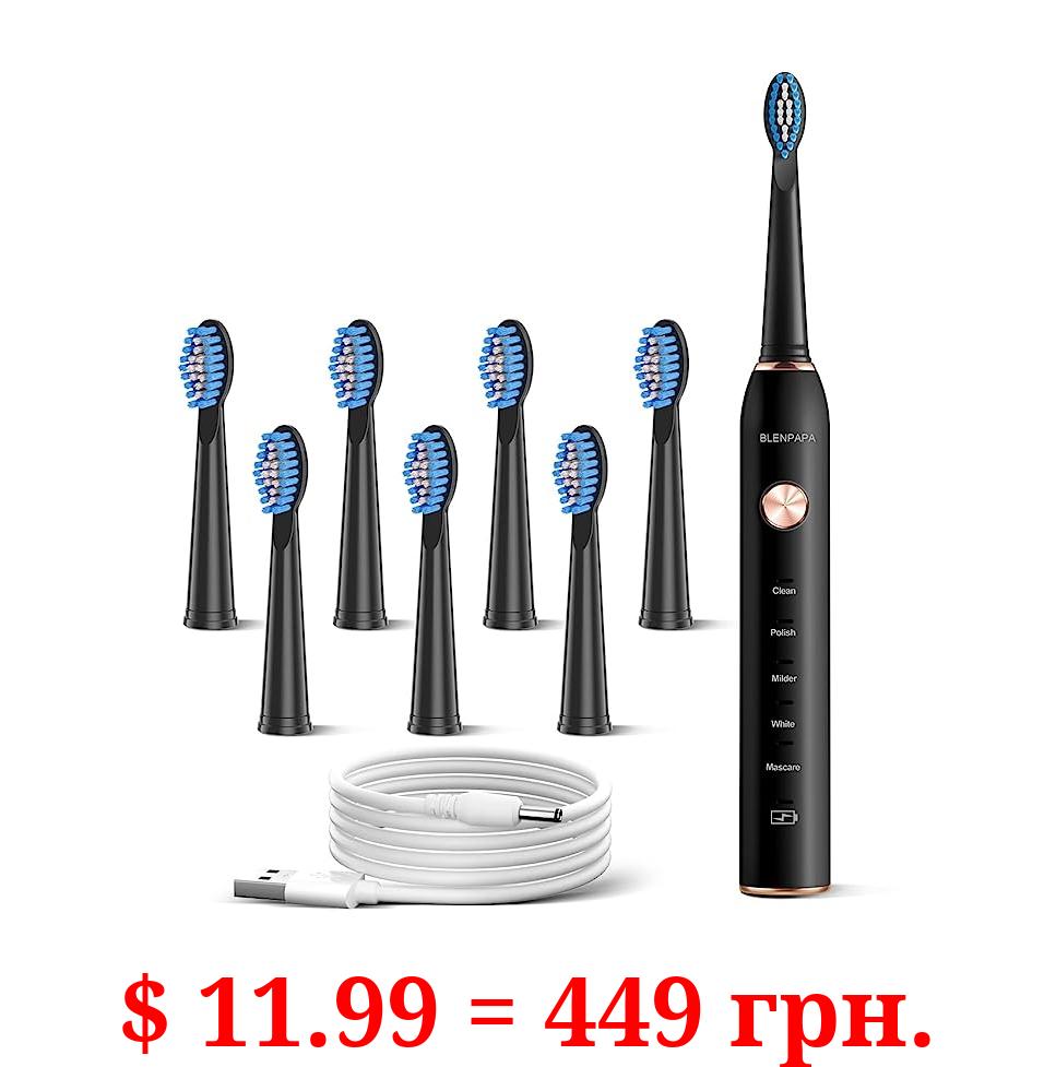 Teeth & Gums Care Electric Toothbrush, IPX7 Waterproof Sonicare 38000VPM, Fast Charge Long Last with Intelligent Time Reminder 5 Optional Modes Dupont Brush Heads, Travel, Indoor, Outdoor, Black