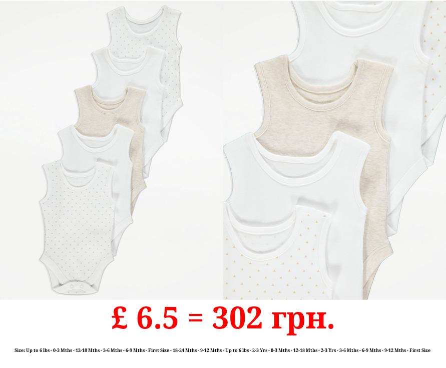 White Mini Triangle Print Sleeveless Bodysuits 5 Pack