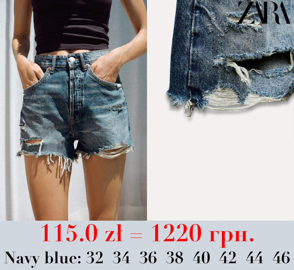 TRF HIGH-WAIST DENIM RIPPED SHORTS