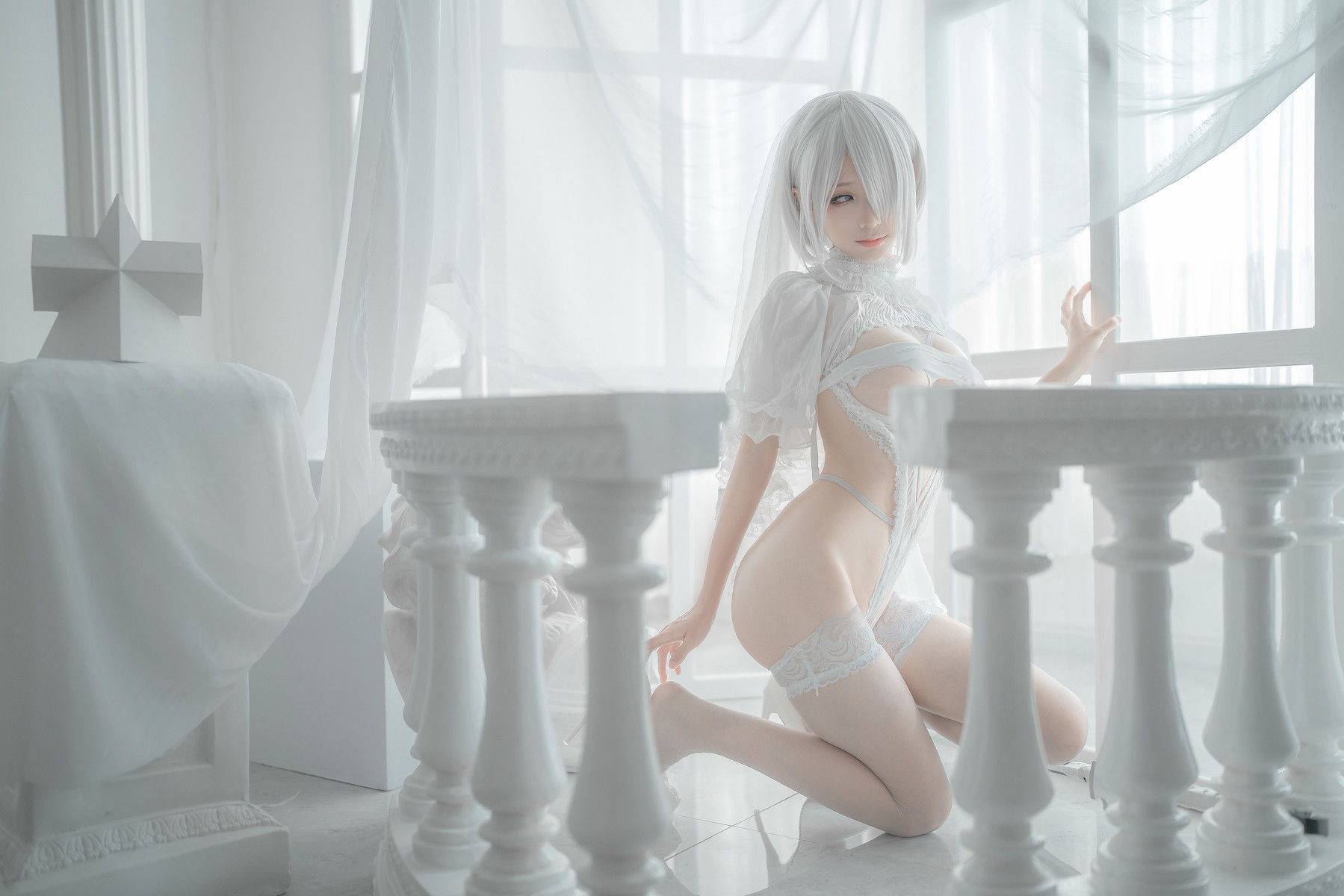 蠢沫沫 Cosplay 2B 白婚纱 42
