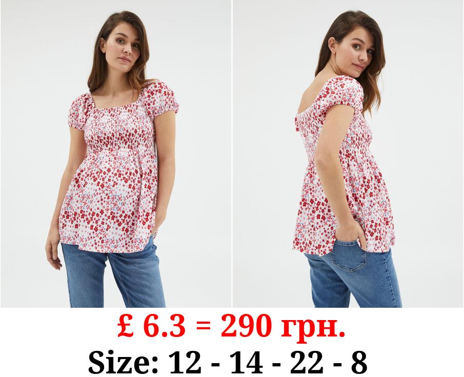 Maternity Pink Floral Shirred Top