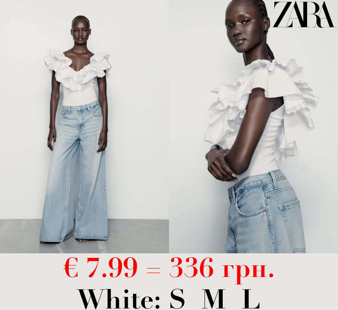 RIBBED BODYSUIT WITH RUFFLES