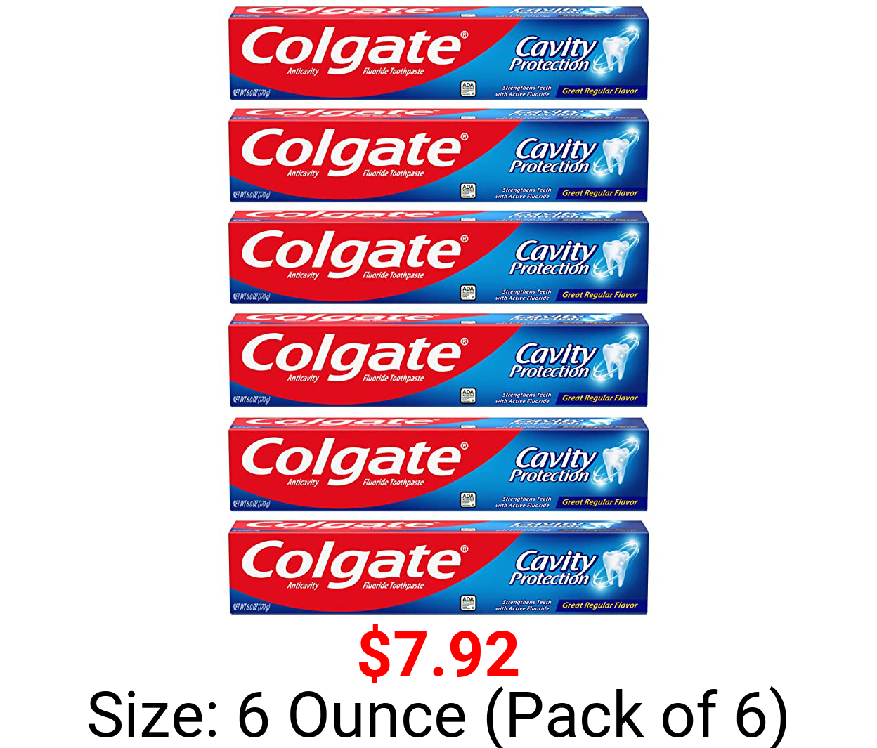 Colgate Cavity Protection Toothpaste with Fluoride -White 6 Ounce (Pack of 6)
