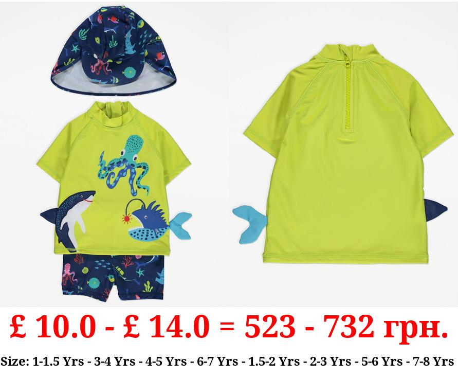 Under The Sea Rash Vest Shorts and Keppi Hat Set